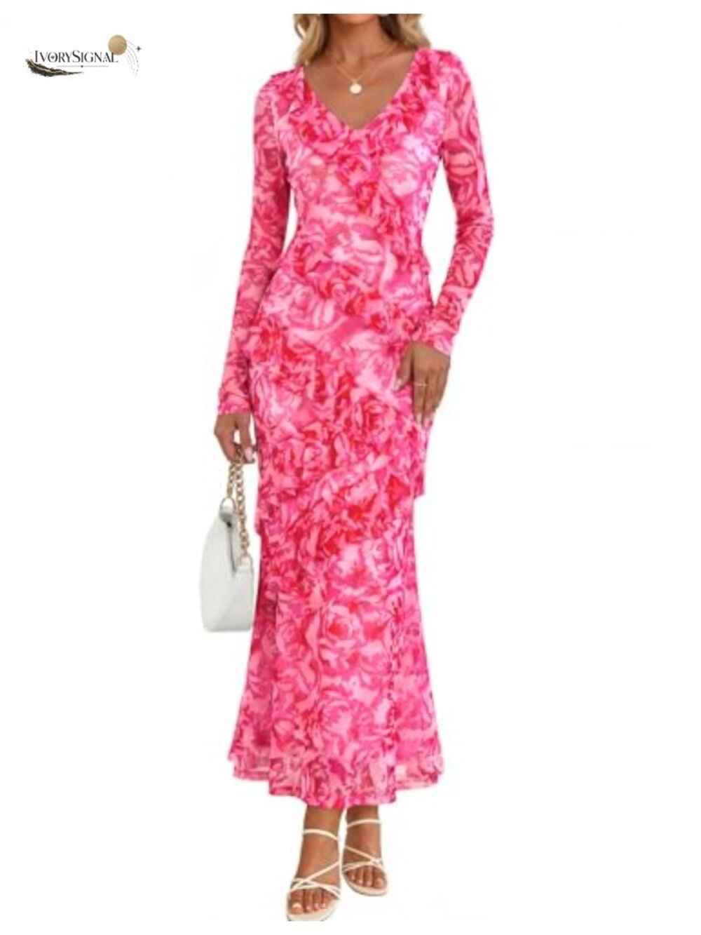 Floral Maxi Dress Long Sleeve Mermaid Wedding Guest Formal